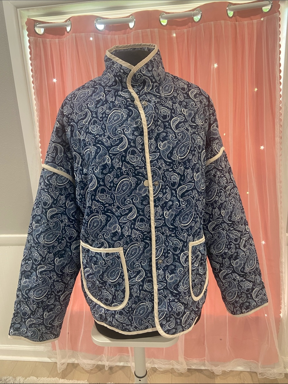 Dokotoo Quilted Paisley Jacket with Contrast Trim - Navy size XL